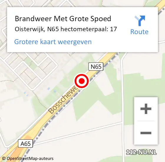 Locatie op kaart van de 112 melding: Brandweer Met Grote Spoed Naar Oisterwijk, N65 hectometerpaal: 17 op 25 juli 2023 18:01