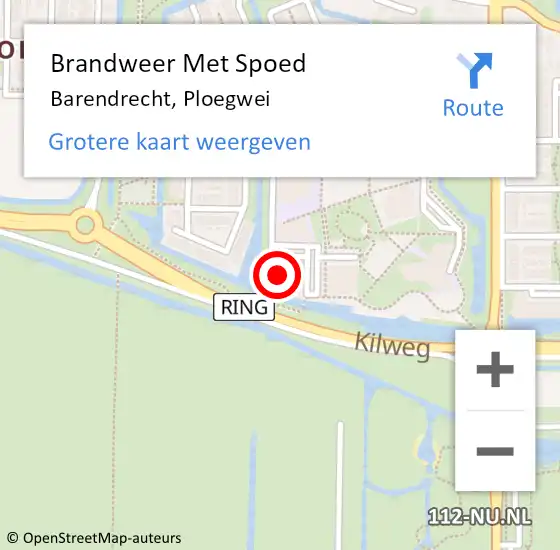 Locatie op kaart van de 112 melding: Brandweer Met Spoed Naar Barendrecht, Ploegwei op 25 juli 2023 19:06