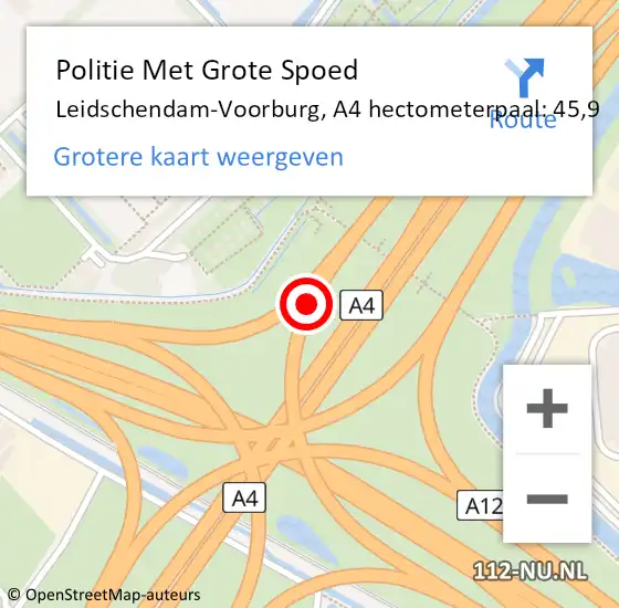 Locatie op kaart van de 112 melding: Politie Met Grote Spoed Naar Leidschendam-Voorburg, A4 hectometerpaal: 45,9 op 25 juli 2023 19:07