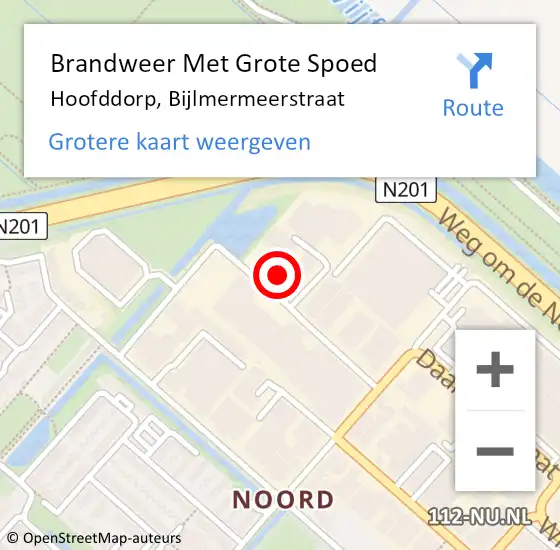 Locatie op kaart van de 112 melding: Brandweer Met Grote Spoed Naar Hoofddorp, Bijlmermeerstraat op 25 juli 2023 19:38