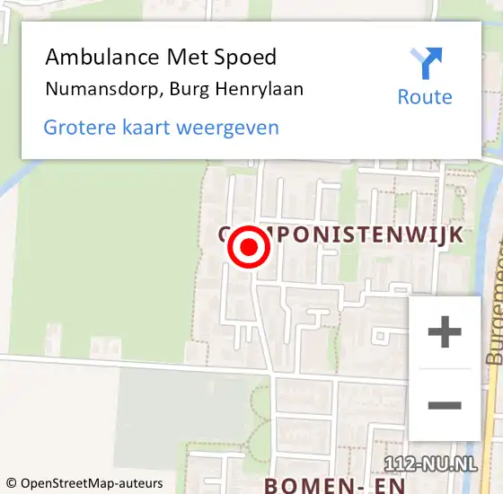 Locatie op kaart van de 112 melding: Ambulance Met Spoed Naar Numansdorp, Burg Henrylaan op 25 juli 2023 19:52