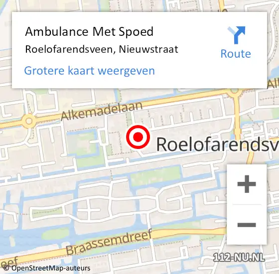 Locatie op kaart van de 112 melding: Ambulance Met Spoed Naar Roelofarendsveen, Nieuwstraat op 25 juli 2023 20:34