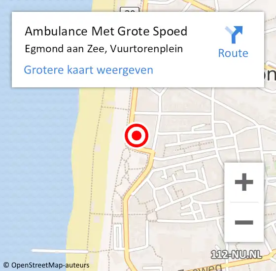 Locatie op kaart van de 112 melding: Ambulance Met Grote Spoed Naar Egmond aan Zee, Vuurtorenplein op 25 juli 2023 20:39
