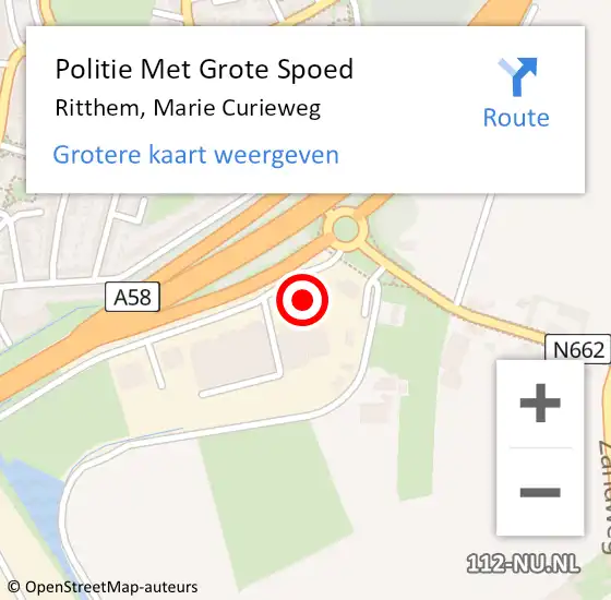 Locatie op kaart van de 112 melding: Politie Met Grote Spoed Naar Ritthem, Marie Curieweg op 25 juli 2023 20:49