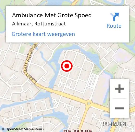 Locatie op kaart van de 112 melding: Ambulance Met Grote Spoed Naar Alkmaar, Rottumstraat op 25 juli 2023 20:49