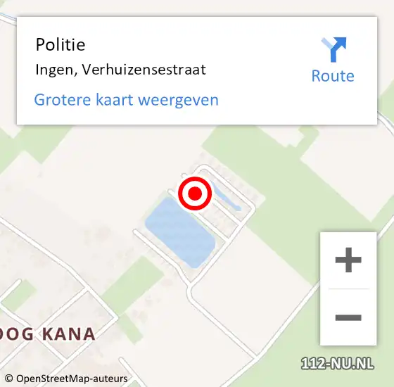 Locatie op kaart van de 112 melding: Politie Ingen, Verhuizensestraat op 25 juli 2023 21:42