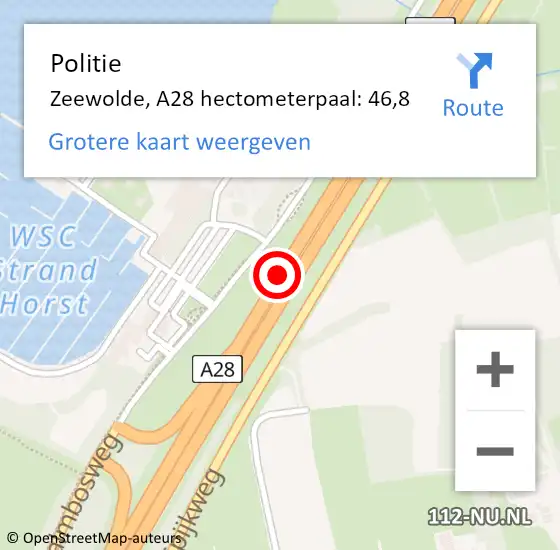 Locatie op kaart van de 112 melding: Politie Zeewolde, A28 hectometerpaal: 46,8 op 25 juli 2023 22:07