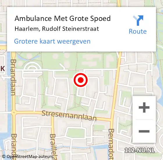 Locatie op kaart van de 112 melding: Ambulance Met Grote Spoed Naar Haarlem, Rudolf Steinerstraat op 25 juli 2023 22:10