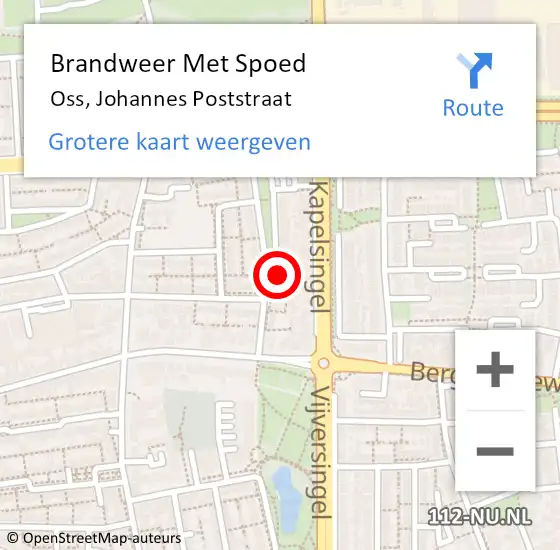 Locatie op kaart van de 112 melding: Brandweer Met Spoed Naar Oss, Johannes Poststraat op 25 juli 2023 22:39