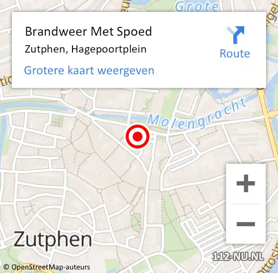 Locatie op kaart van de 112 melding: Brandweer Met Spoed Naar Zutphen, Hagepoortplein op 25 juli 2023 22:50