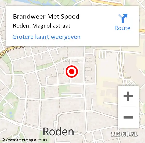 Locatie op kaart van de 112 melding: Brandweer Met Spoed Naar Roden, Magnoliastraat op 25 juli 2023 23:34