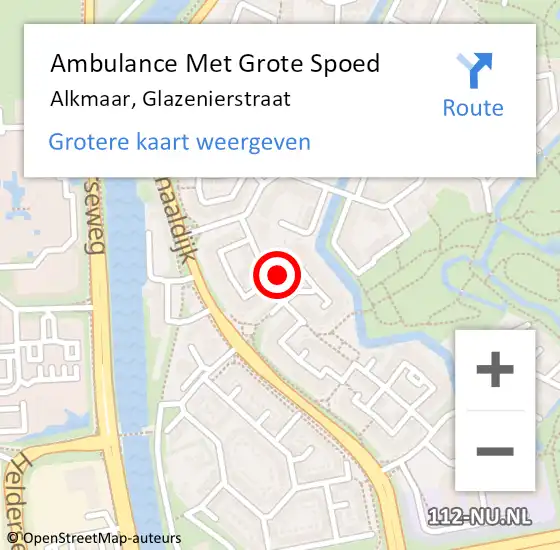 Locatie op kaart van de 112 melding: Ambulance Met Grote Spoed Naar Alkmaar, Glazenierstraat op 26 juli 2023 00:05