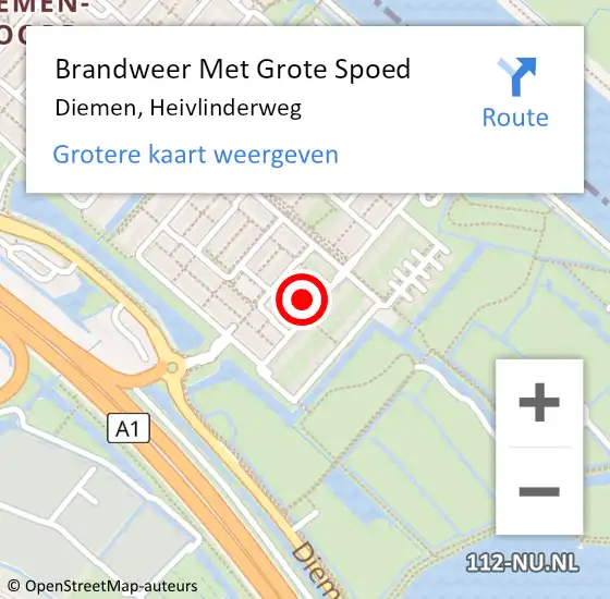 Locatie op kaart van de 112 melding: Brandweer Met Grote Spoed Naar Diemen, Heivlinderweg op 26 juli 2023 00:13