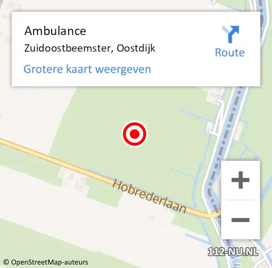 Locatie op kaart van de 112 melding: Ambulance Zuidoostbeemster, Oostdijk op 26 juli 2023 01:20