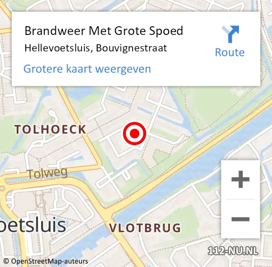 Locatie op kaart van de 112 melding: Brandweer Met Grote Spoed Naar Hellevoetsluis, Bouvignestraat op 26 juli 2023 01:35