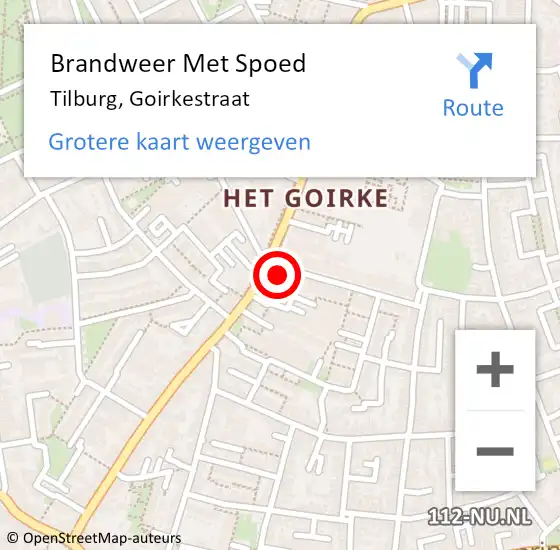 Locatie op kaart van de 112 melding: Brandweer Met Spoed Naar Tilburg, Goirkestraat op 26 juli 2023 01:55
