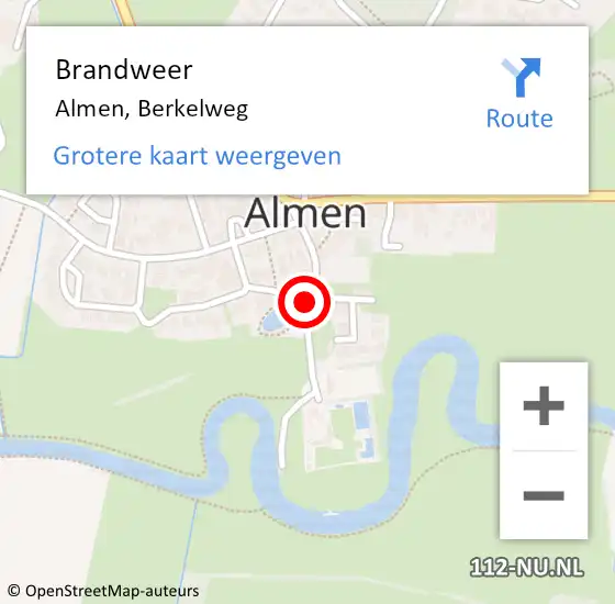 Locatie op kaart van de 112 melding: Brandweer Almen, Berkelweg op 2 september 2014 23:14