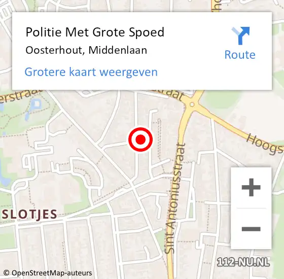 Locatie op kaart van de 112 melding: Politie Met Grote Spoed Naar Oosterhout, Middenlaan op 26 juli 2023 02:09