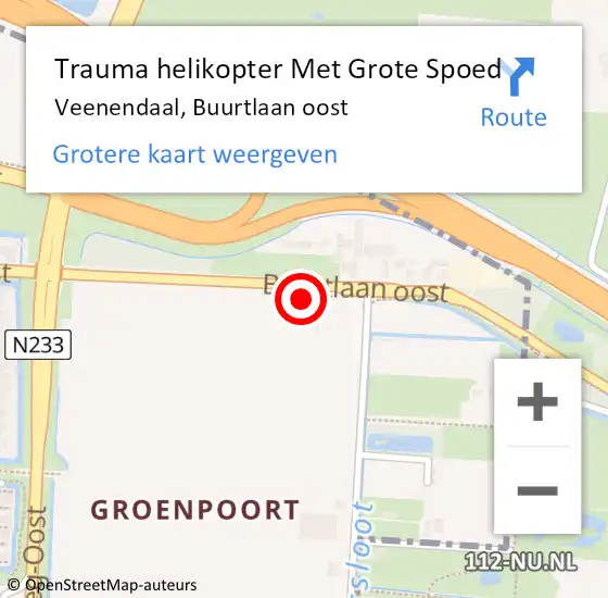 Locatie op kaart van de 112 melding: Trauma helikopter Met Grote Spoed Naar Veenendaal, Buurtlaan oost op 26 juli 2023 04:19