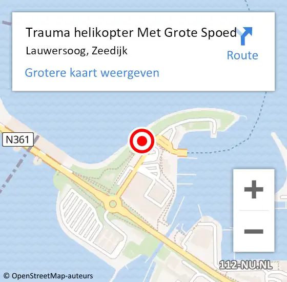 Locatie op kaart van de 112 melding: Trauma helikopter Met Grote Spoed Naar Lauwersoog, Zeedijk op 26 juli 2023 04:43
