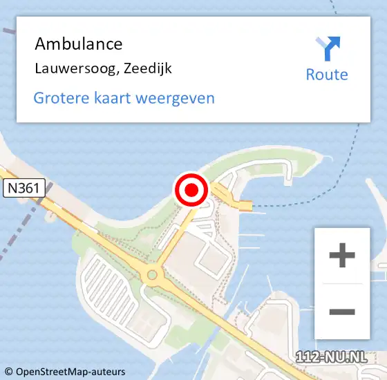 Locatie op kaart van de 112 melding: Ambulance Lauwersoog, Zeedijk op 26 juli 2023 04:52