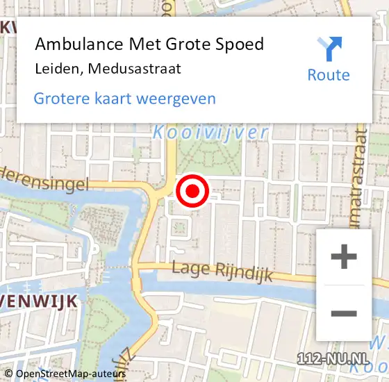Locatie op kaart van de 112 melding: Ambulance Met Grote Spoed Naar Leiden, Medusastraat op 26 juli 2023 05:26