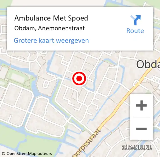 Locatie op kaart van de 112 melding: Ambulance Met Spoed Naar Obdam, Anemonenstraat op 26 juli 2023 07:36