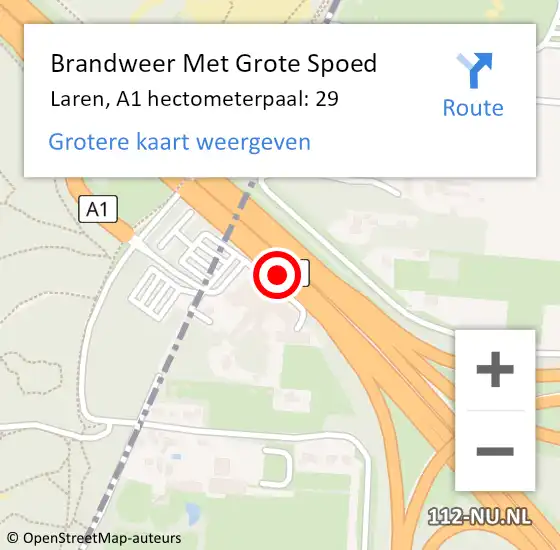 Locatie op kaart van de 112 melding: Brandweer Met Grote Spoed Naar Laren, A1 hectometerpaal: 29 op 26 juli 2023 07:44