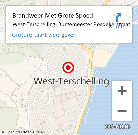 Locatie op kaart van de 112 melding: Brandweer Met Grote Spoed Naar West-Terschelling, Burgemeester Reedekerstraat op 26 juli 2023 07:47