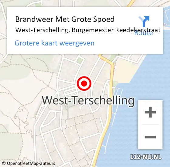 Locatie op kaart van de 112 melding: Brandweer Met Grote Spoed Naar West-Terschelling, Burgemeester Reedekerstraat op 26 juli 2023 07:49