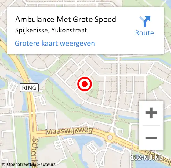 Locatie op kaart van de 112 melding: Ambulance Met Grote Spoed Naar Spijkenisse, Yukonstraat op 26 juli 2023 07:53