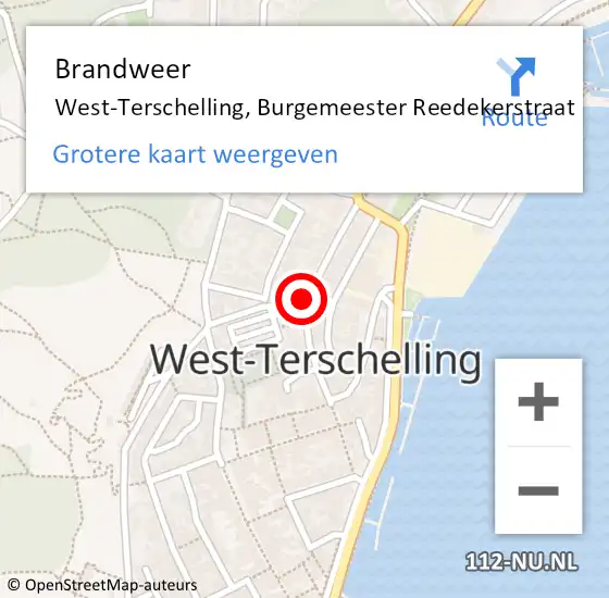 Locatie op kaart van de 112 melding: Brandweer West-Terschelling, Burgemeester Reedekerstraat op 26 juli 2023 08:00