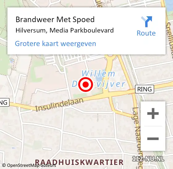 Locatie op kaart van de 112 melding: Brandweer Met Spoed Naar Hilversum, Media Parkboulevard op 26 juli 2023 08:36