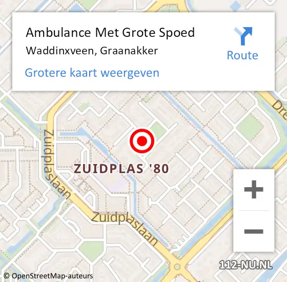 Locatie op kaart van de 112 melding: Ambulance Met Grote Spoed Naar Waddinxveen, Graanakker op 26 juli 2023 09:19