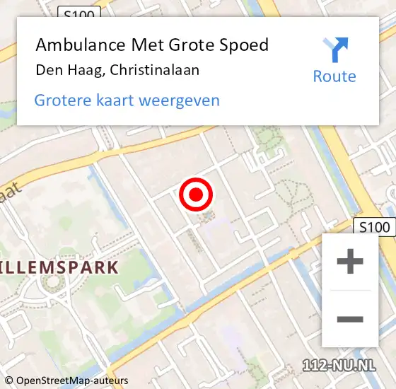 Locatie op kaart van de 112 melding: Ambulance Met Grote Spoed Naar Den Haag, Christinalaan op 26 juli 2023 09:38