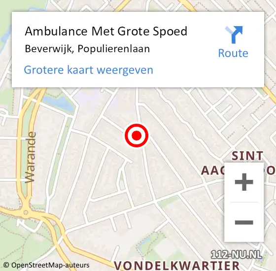 Locatie op kaart van de 112 melding: Ambulance Met Grote Spoed Naar Beverwijk, Populierenlaan op 26 juli 2023 09:47