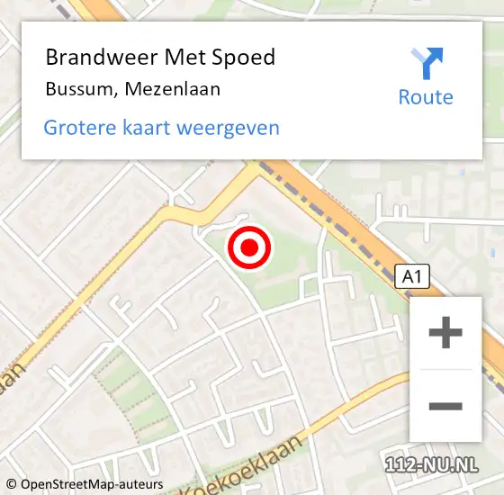 Locatie op kaart van de 112 melding: Brandweer Met Spoed Naar Bussum, Mezenlaan op 26 juli 2023 09:53