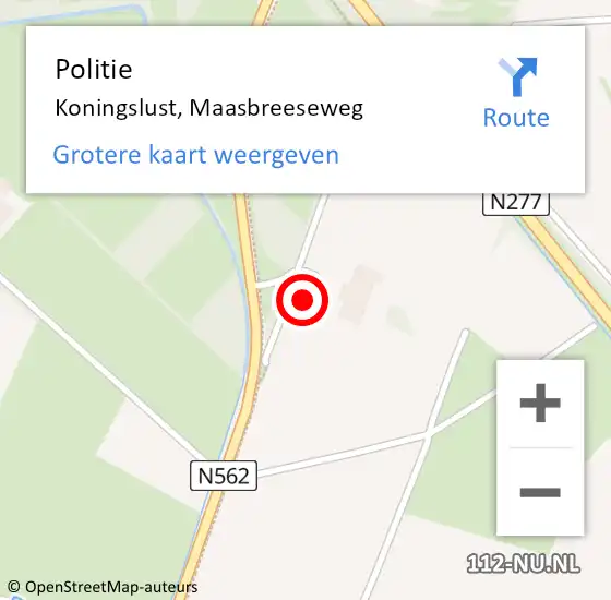 Locatie op kaart van de 112 melding: Politie Koningslust, Maasbreeseweg op 26 juli 2023 09:54