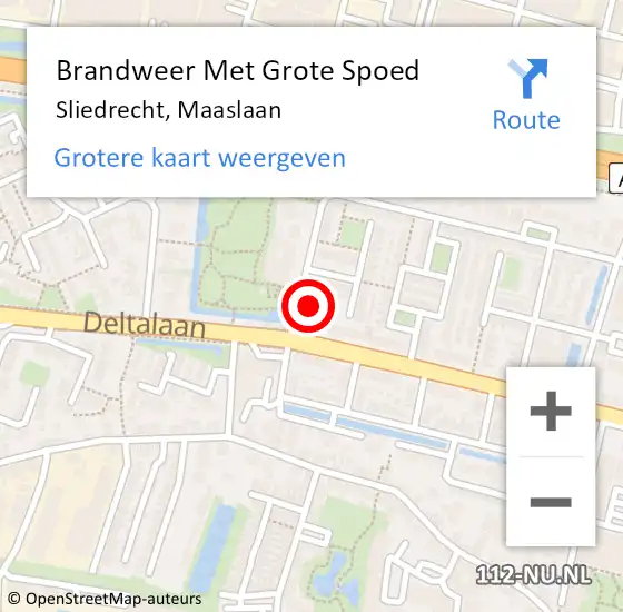 Locatie op kaart van de 112 melding: Brandweer Met Grote Spoed Naar Sliedrecht, Maaslaan op 26 juli 2023 10:49