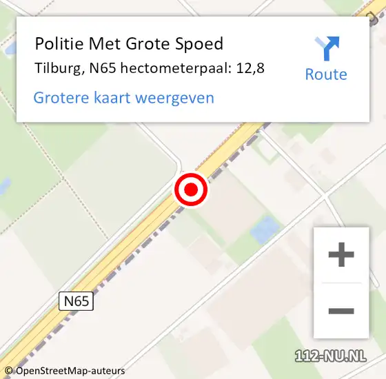 Locatie op kaart van de 112 melding: Politie Met Grote Spoed Naar Tilburg, N65 hectometerpaal: 12,8 op 26 juli 2023 10:52