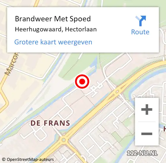 Locatie op kaart van de 112 melding: Brandweer Met Spoed Naar Heerhugowaard, Hectorlaan op 26 juli 2023 11:16