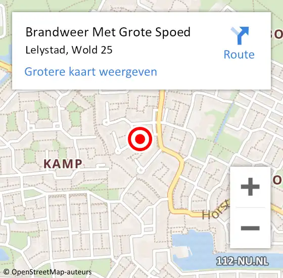 Locatie op kaart van de 112 melding: Brandweer Met Grote Spoed Naar Lelystad, Wold 25 op 26 juli 2023 11:32