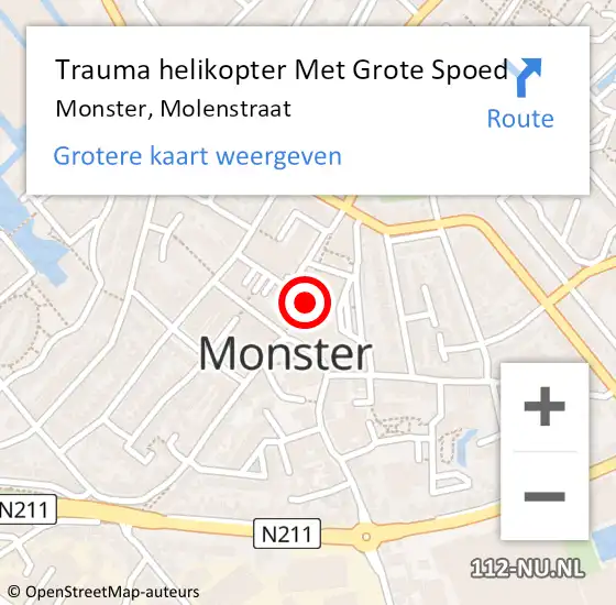 Locatie op kaart van de 112 melding: Trauma helikopter Met Grote Spoed Naar Monster, Molenstraat op 26 juli 2023 11:43