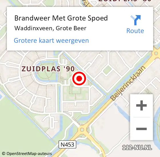 Locatie op kaart van de 112 melding: Brandweer Met Grote Spoed Naar Waddinxveen, Grote Beer op 26 juli 2023 12:16