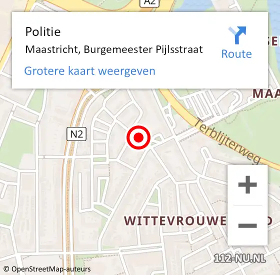 Locatie op kaart van de 112 melding: Politie Maastricht, Burgemeester Pijlsstraat op 26 juli 2023 12:24