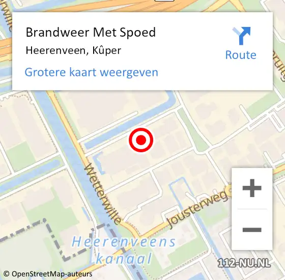 Locatie op kaart van de 112 melding: Brandweer Met Spoed Naar Heerenveen, Kûper op 26 juli 2023 12:33