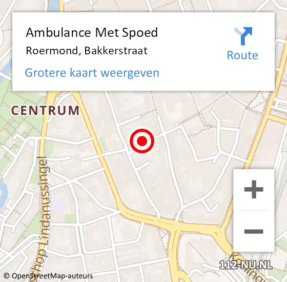 Locatie op kaart van de 112 melding: Ambulance Met Spoed Naar Roermond, Bakkerstraat op 26 juli 2023 12:47