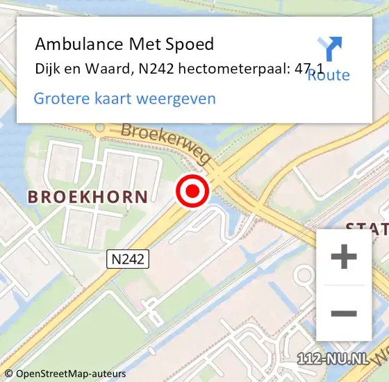 Locatie op kaart van de 112 melding: Ambulance Met Spoed Naar Dijk en Waard, N242 hectometerpaal: 47,1 op 26 juli 2023 13:01