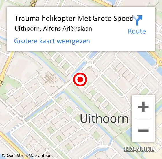 Locatie op kaart van de 112 melding: Trauma helikopter Met Grote Spoed Naar Uithoorn, Alfons Ariënslaan op 26 juli 2023 13:21