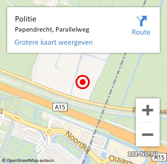 Locatie op kaart van de 112 melding: Politie Papendrecht, Parallelweg op 26 juli 2023 13:54